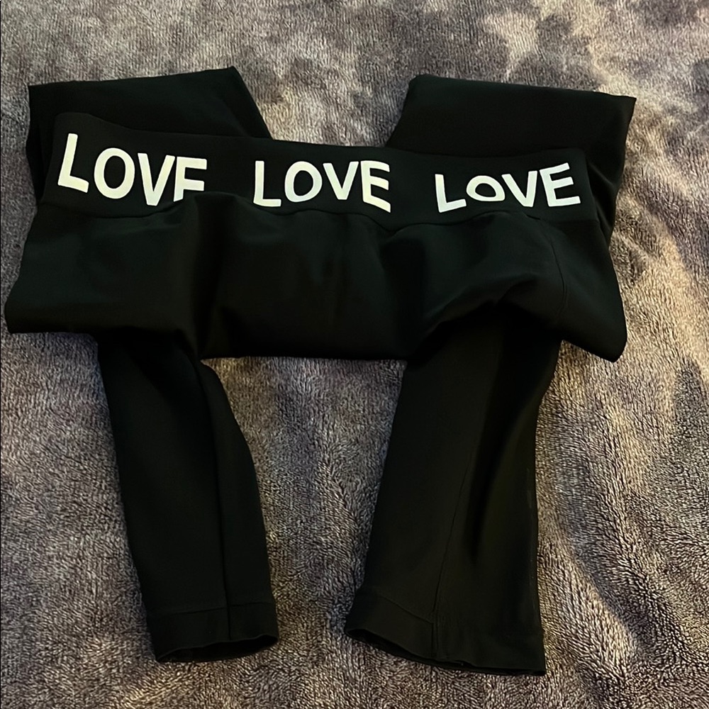 Soho Girls Black Leggings with see through mesh on leg with Love Print Waistband